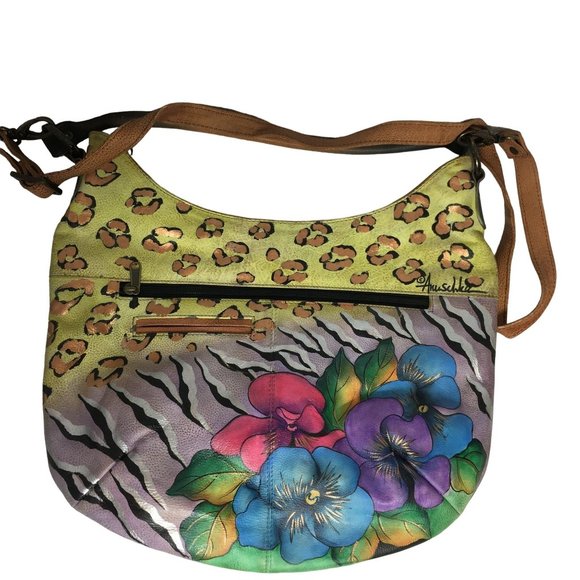 Anuschka NEVER USED Handpainted Leather Cross Body Floral Animal - Picture 5 of 13
